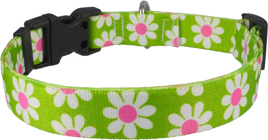 Green Daisy Dog Collar - Size Small 10" to 14" Long